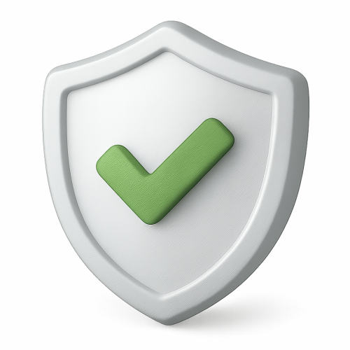 3D shield icon with a green checkmark symbolizing a 10-year warranty and long-lasting quality.