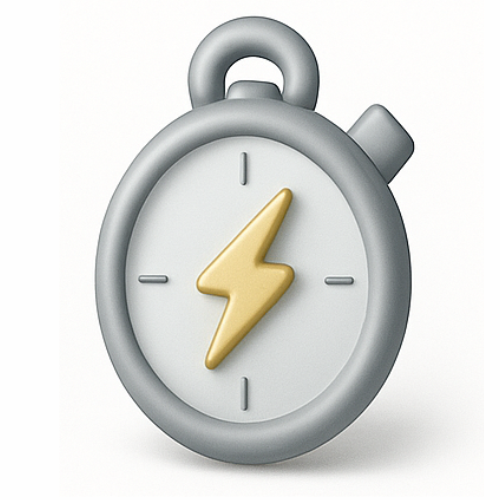 3D stopwatch icon with a lightning bolt illustrating fast and clean installation services.