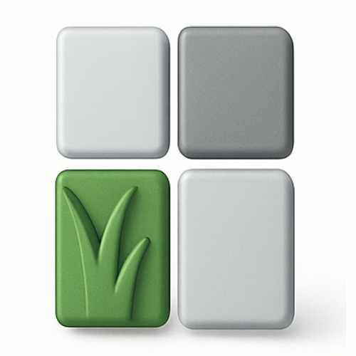 3D icon showing a leaf with a modern design representing weed prevention using proper base preparation and bidim.